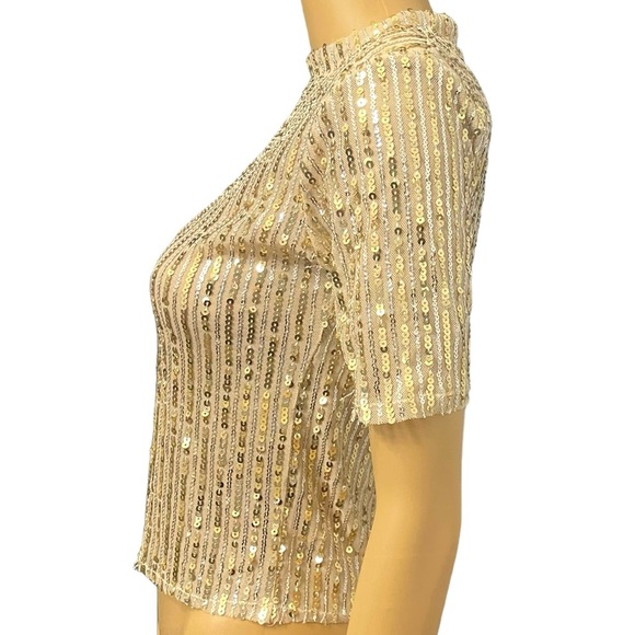 ZARA Gold & Silver Sequin Top W/ Shoulder Pads Size S - Picture 3 of 6